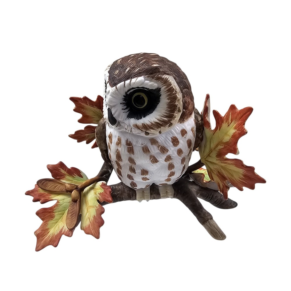 Lenox Saw Whet Owl Fine Porcelain Figurine Autumn Leaves Handcrafted 4 Inch